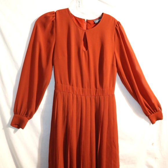 Anthropologie MOD CLOTH Keen On Pleats MIDI COTTON ORANGE DRESS - Picture 9 of 12